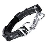 PETTOM Half Choke Dog Collar Adjustable Reflective Black Nylon Dog Choker Chain Collar, Chew Proof Metal Chain Half Check Collar for Medium Large Dogs (M: 43-52CM, Black)