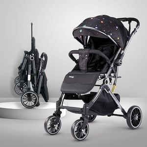 LuvLap Alpha Baby Stroller/Pram, One Fold, Travel Friendly, 5 Point Safety Harness, Reversible Handle bar, Multilevel Recline & Adjustable footrest, Extendable Canopy, for Babies 0-3 Years (Black)
