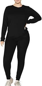 Kaximil Women's Workout Tracksuit 2 Piece Outfits Long Sleeve Top Legging Jogger Pants Set, Large, Black