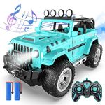 DEERC Remote Control Car with Fog Mist & Music, 1:16 Remote Control Truck for Boys, 2.4Ghz RC Car Toy with 2 Batteries, All Terrain SUV Gifts Crawler with Trailer Hitch