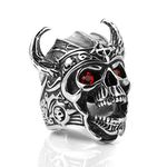 HZMAN Stainless Steel Skull Ring for Men Boys Gothic Punk Knights Templar Helmet Skull Ring Jewelry Gift (Red Eye,10)