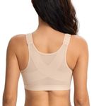 Lemorosy Posture Bra Full Coverage Front Closure Wirefree Unpadded Back Support Bra(Beige,38B)