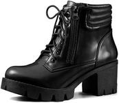 Allegra K Women's Chunky Heel Lace Up Zipper Black Combat Boots 8.5 M US