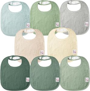 Bearmoss Muslin Baby Drooling Bibs 8 Pack, 100% Cotton Square Adjustable Bandana Bibs Gift for Baby Girls Boys Teething Drool (Forest Moonlight)