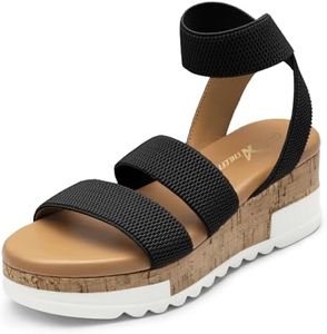 Athlefit Women's Wedge Sandals Platform Sandals Cork Elastic Strap Sandals Size 10 Black