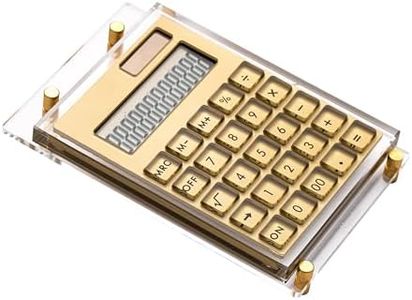 Calculator Gold Foil Stamping, Solar Power Acrylic Slim Calculator with Large LCD Display and Stand, 12 Digits Handheld Desktop Calculator for Office, School, Financial Accounting Business…