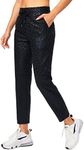 Soothfeel Women's Pants with 4 Pockets 7/8 Stretch High Waisted Sweatpants Travel Athletic Work Golf Pants for Women(Black Leopard, X-Small)