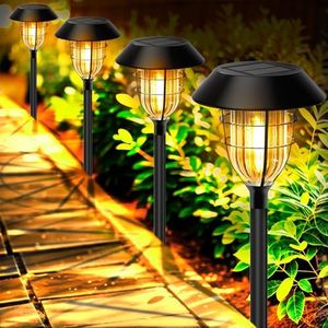 SOLARBABY Lámparas de camino solar al aire libre, 6 grupos de lámparas solares metálicas impermeables en jardines al aire libre, lámparas solares en jardines al aire libre