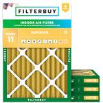 Filterbuy 16x22x2 Air Filter MERV 11 Allergen Defense (4-Pack), Pleated HVAC AC Furnace Air Filters Replacement (Actual Size: 16.00 x 22.00 x 2.00 Inches)