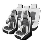 YXQZ Seat Covers for Jeep Wrangler 2007-2024,Leather Seat Covers Full Set,5 Seats Cover Seats for Cars,Automotive Seat Covers Vehicle Cushion Compatible with Airbag（Full Set with Pillow,White Gray）