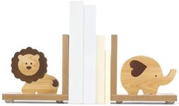 Harloon 2 Pcs Safari Animal Wooden Bookends Nursery Decor for Kids Girl Baby Lion Elephant Animal Bookends Decor for Kid Childrens Bedroom Home Nursery