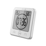 HONPHIER Bathroom Clock Digital Shower Clock Touch Screen Timer with Temperature Humidity Display for Bathroom Kitchen Shower (White)