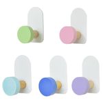 5 Pcs Kids Coat Hooks Cute Creative Wooden Hooks Door Hooks Wall Hooks Adhesive Hooks for Hanging Organizer Wall Hanger for Backpacks Hats Coats Bedroom Bathroom Kitchen Wall (Colored round style)