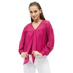 KIBO Women's Georgette Tie-Knot Balloon Crop Top (LVT1152-B) (X-Large)