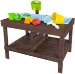 WONKAWOO Sand and Water Table for Toddlers | Outdoor Wooden Sensory Sand Table with 2 Plastic Bins, Built-in Water Tap and Beach Toys Included | Sand & Splash Oasis™ Standing Play Activity Table