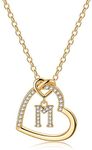 M MOOHAM Heart Initial Necklaces for Girls Women Girls, Dainty Letter Necklace for Teen Girls Heart Necklace Gold Necklaces for Women Trendy Gifts for Women Girls Jewelry for Teen Girls Gifts, Brass,