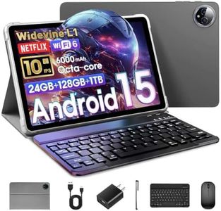 Tablet 10 Inch Android 15 with 24GB RAM + 128GB ROM (1TB Expand), T615 Octa-Core, 1280x800 IPS HD Touchscreen, 5MP+8MP Dual Camera, 6000mAh, Tablet with Keyboard, Mouse, Widevine L1, GPS