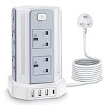 Tower Extension Lead with USB Solts,[13A 3250W] 8 Outlets and 4 USB Charging Ports Surge Protected Power Strip with 3M Long Extension Cord, Tower Charing Station for Home and Office