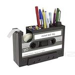 Creative Adhesive Tape Pen Holder Case, Retro Cassette Tape Dispenser Vase Brush Pot, Popular Pencil Desk Collection Tidy Organizer, Office Stationery Storage Container- Unique Gift (Gray)