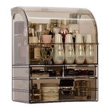 Kousee Professional Cosmetic Makeup Organizer with Lid Dust Water Proof, Large Skin Care Cosmetic Display Case with 3 Drawers, Bathroom Vanity Countertop Storage for Lipsticks Jewelry, Perfume, Black