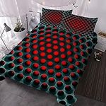 BlessLiving Stereoscopic Dense Holes Pattern Bedding 3D Geometric Pattern Duvet Cover Set 3Pcs Red & Blue Comforter Cover, King Size (1 Duvet Cover, 2 Pillowcases)