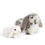 Living Nature Soft Toy Gift Bundle - Grey Dutch Lop Ear Rabbit (30cm) & Baby Bunny (16cm)