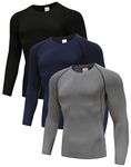 Holure 3 Pack Compression Shirts for Men Long Sleeve Mens Running Top Quick Dry Base Layer Tops for Gym Sports Fitness Workout Black/Blue/Grey-XL