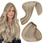 Hetto Hair Weft Extensions Real Human Hair Sew in Weft Hair Extensions Natural Weave Human Hair Weft Extensions Dirty Blonde Highlight Medium Blonde #17/23 Straight 14Inch 80g