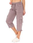 JINSHI Women's Cargo Capri Pant Cropped 3/4 Length Joggers Pants Capri Trousers Cool Dry Summer Shorts with Cargo Pockets Pinks L