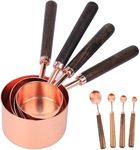 THW Measuring Cups and Spoons Set of 8, Stainless Steel Measuring Cups and Spoons with Wood Handle, Copper Polished Finish, Baking Tools, Dry & Liquid Measuring Cup for Cooking and Baking