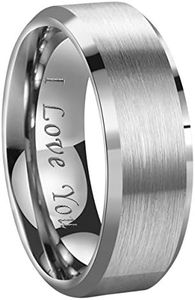 CROWNAL 4mm/6mm/8mm Tungsten Couple Wedding Bands Rings Men Women Brushed Finish Beveled Edges Engraved I Love You Size 4 to 17 (8mm,16)