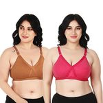 HiloRill Full Support Minimizer Cotton Bra for Women, Everyday T-Shirt Pushup Heavy Breast | Bust Plus Size Bra (C, Mustard & Red, 40)