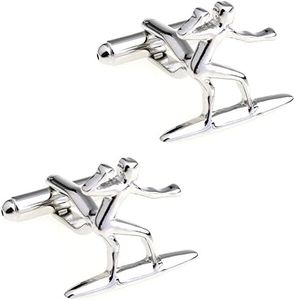 CIFIDET Men's Sports Cufflinks Men Leisure Style Ball Cuff Links With Velvet Bag and Gift Box Jewelry Accessories Present (Skiing)