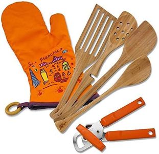 Left-handed Only from Lefty's Kitchen Tool Set Includes Left-handed Can Opener, 4 Bamboo Utensils, and Orange Mitt 6 Pcs.