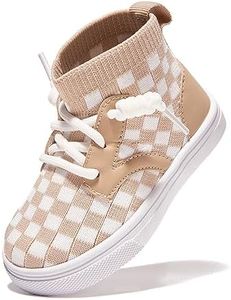 Newsonet Baby Shoes Boys Girls First Walking Infant Non Slip Walker Lightweight Breathable Mesh High Top Sneakers Khaki White Size 18-24 Months Toddler