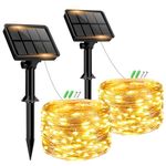 btfarm 2 Pack Solar String Lights Outdoor Garden, 6M/20FT Fairy Lights Solar Powered 8 Modes Copper Wire Solar Lights for Decorating Garden, Yard, Tree, Christmas, Warm White