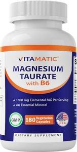 Vitamatic Magnesium Taurate 1500mg per Serving - 180 Vegetarian Capsules (Provides 300 mg of Elemental Magnesium) - Added B6 for Maximum Absorption - Supports Muscle, Joint, and Heart Health*