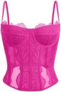 Dealmore Corset Tops For Women Going Out Lace Mesh Date Night Fall Fashion Outfits Clothes Crop Cute Party Club Strap Tank Rose Red X-Small