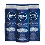 NIVEA MEN Cool Kick Body Wash | 3-in-1 Men Shower Gel (Body, Face & Hair), 3x500mL