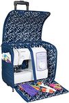 Everything Mary Collapsible Sewing Machine Case, Blue Dot - Craft Rolling Tote Cover Bag with Wheels for Brother, Singer & Most Machines - Storage Organization Carrying Cart for Accessories