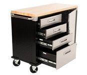 Birsppy Honbeanify Seville HD Rolling Workbench Wood Top, Four Drawer, One Cabinet Garage Storage