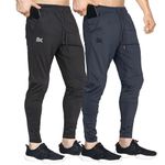 BROKIG Mens 2 Pack Lightweight Tracksuit Bottoms Elastic Sports Trousers Gym Running Joggers (XL, Black+Dark Grey)