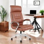 IAFA FURNITURE Zen Leatherette Home/Office Desk Chair, High Back Ergonomic Leather with Fixed Armrests Orthopedic Chair with Spacious Cushioned Seat | Heavy Duty Metal Base (Brown) (DIY)