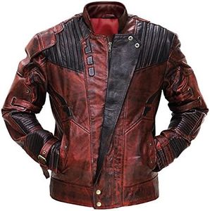 LP-FACON Mens Superhero Star Biker Maroon Cosplay Costume Leather Jacket Faux/Real, 4) Distressed Maroon Faux Leather, XX-Small