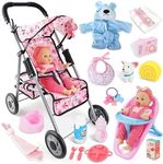 SMILESSKIDDO Baby Doll with Stroller PlaySet - 12 Inch Soft Body Dolls and Accessories Dining Chair, Doll Clothes, Feeding Set for Realistic Pretent Play, Babydoll Care Gift for Toddler Girls 2 3 4 5