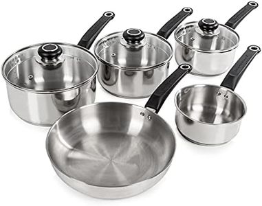 Morphy Richards 970002 Induction Frying Pan and Saucepan Set with Lids, Stay Cool Handles, Themocore Technology, Stainless Steel Pan Set, 5 Piece Set, Silver