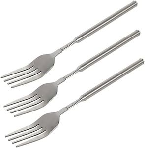 Extendable Fork,8.7 to 25.4 Inch Expandable fork prank,Expandable fork,Telescopic BBQ Fork, Stainless Steel, Extendable Handle,Long Dinner Fruit Dessert Cutlery (3 Pcs)