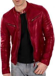 DECIMAL Men's Black & BROWN Genuine Lambskin Leather Biker Jacket VINTAGE REAL MOTORCYCLE JACKETS FOR MEN (XL, RED)