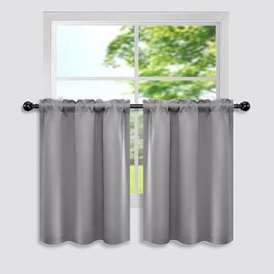 Mrs.Naturall Bathroom Curtains Window,Cafe Kitchen Curtains,RV Curtains for Camper Windows,30 Inch Length,Light Grey/Gray
