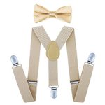 SUNTRADE Kids Clip-on Suspenders Elastic Y-Shape Adjustable with Clips and Bow Tie Set for Child Boys and Girls Party Dress (Champagne)